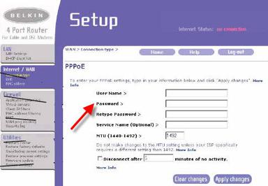 Username and password Belkin screenshot.