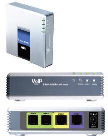The Linksys SPA2102 ATA has two FXS ports (telephone ports) with one configurable voice line.