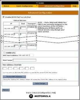 Use Advanced Configuration settings in your Motorola VT1005 VoIP device.