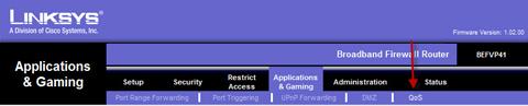 QoS can be found under Application & Gaming on Linksys routers.